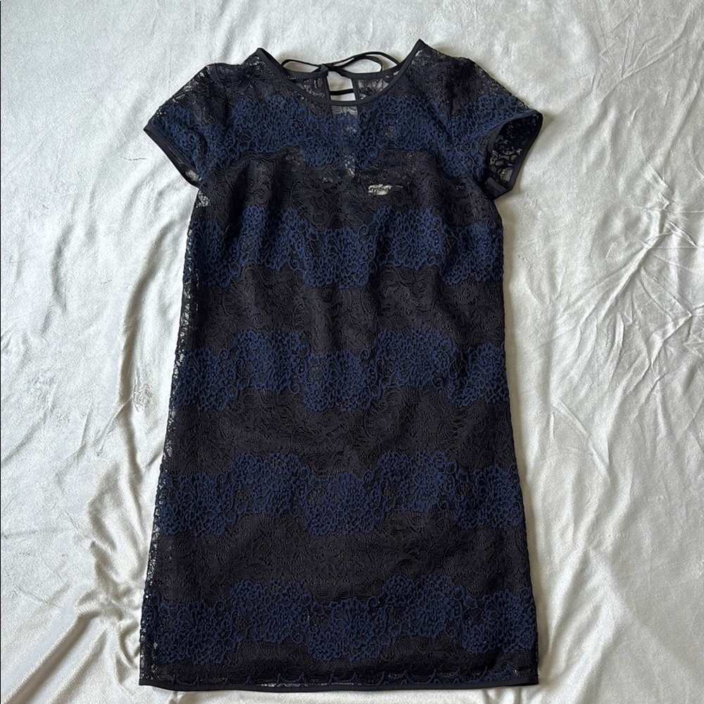 LOFT Black and Blue Lace Mini Dress